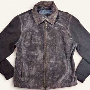 Vintage Fabio Brown Leather Ribbed Knit Zip Jacket Women’s XL Equestrian Western